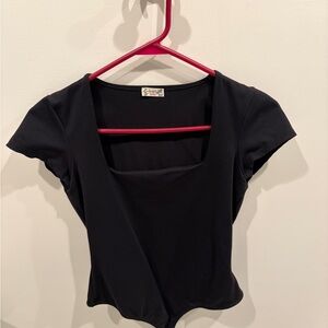 Free People Square Eyes Bodysuit Size Large in Black